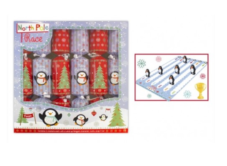 Pack Of 6 Family Crackers Racing Penguin Christmas Game Crackers WindUp