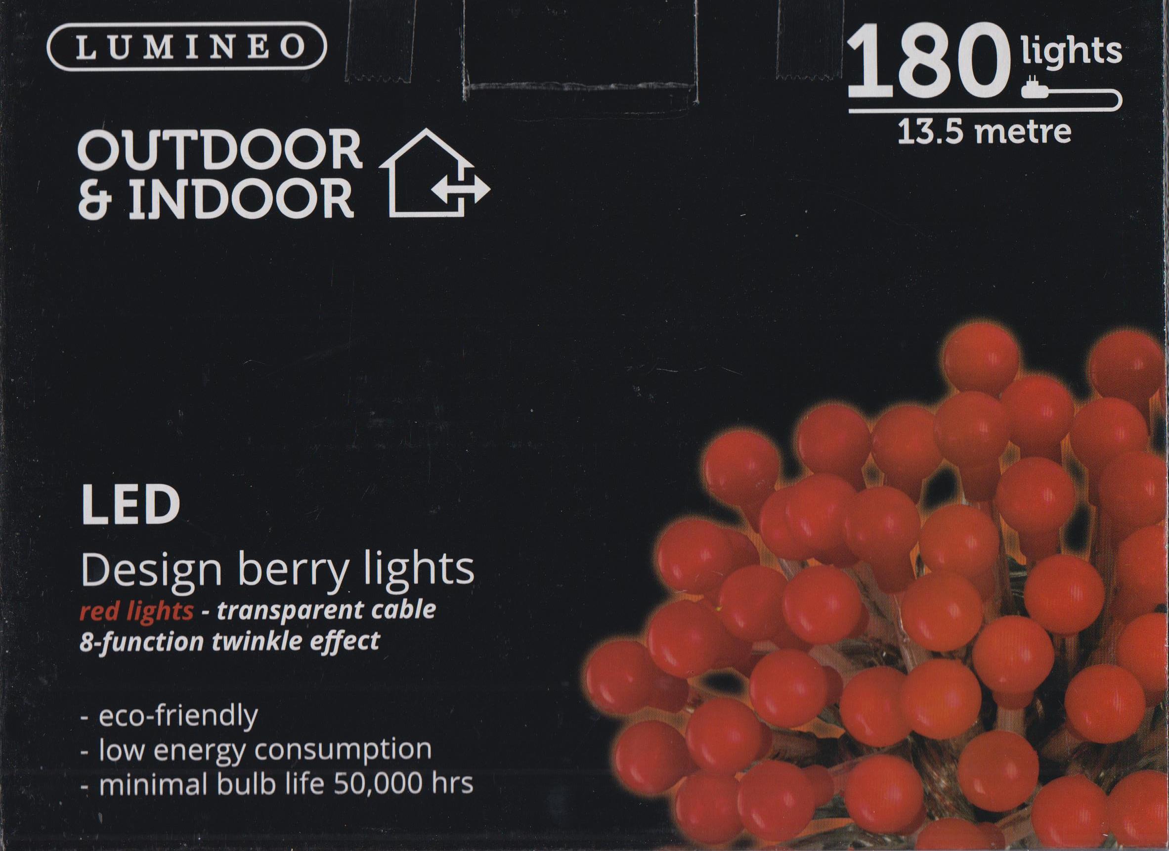 Lumineo Outdoor & Indoor Christmas Berry Lights 180 LED's 8 Function
