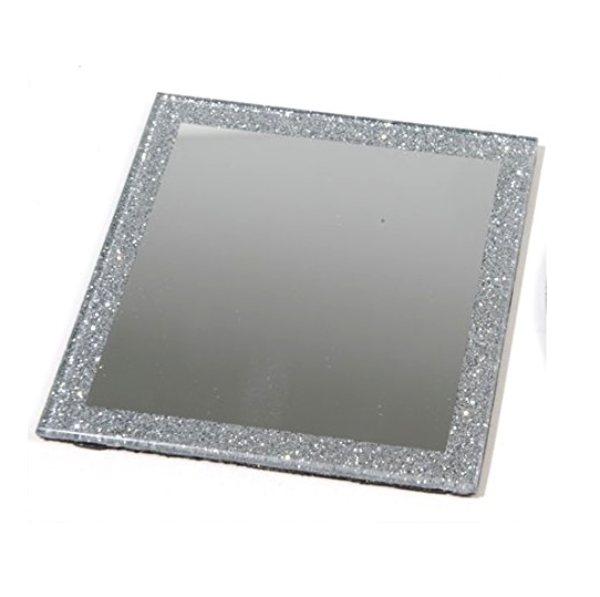 Large Square 20cm Glass Decorative Mirror Candle Plate With Silver